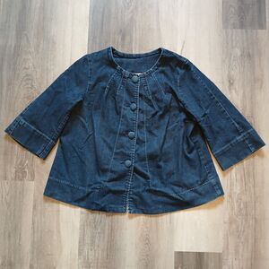 Venezia Size 14/16 Denim Swing & Trapez Jacket Button Tunic 3/4 Sleeve Dark Blue